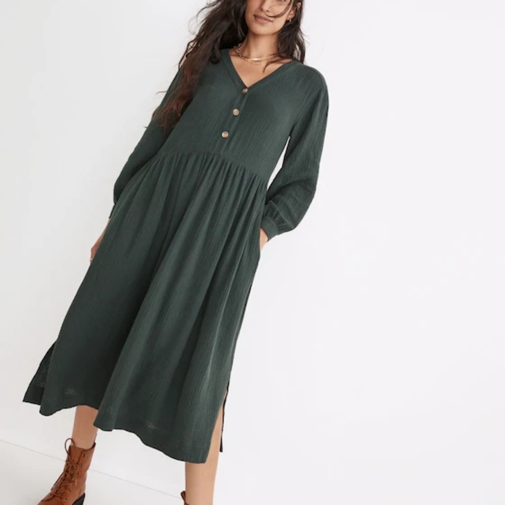 Madewell Lightspun Midi Dress Green